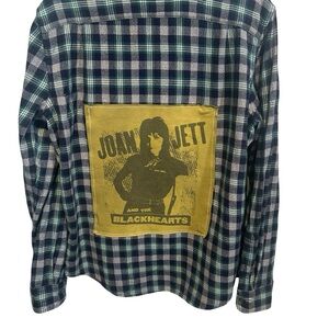 American Eagle Outfitters Navy White Plaid Button-Up Shirt Large